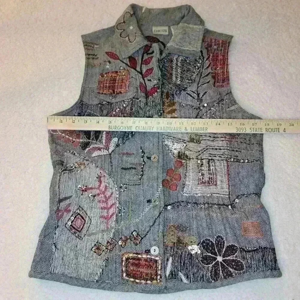 Chicos Vest Small Patchwork Embroidered Sashiko E… - image 12